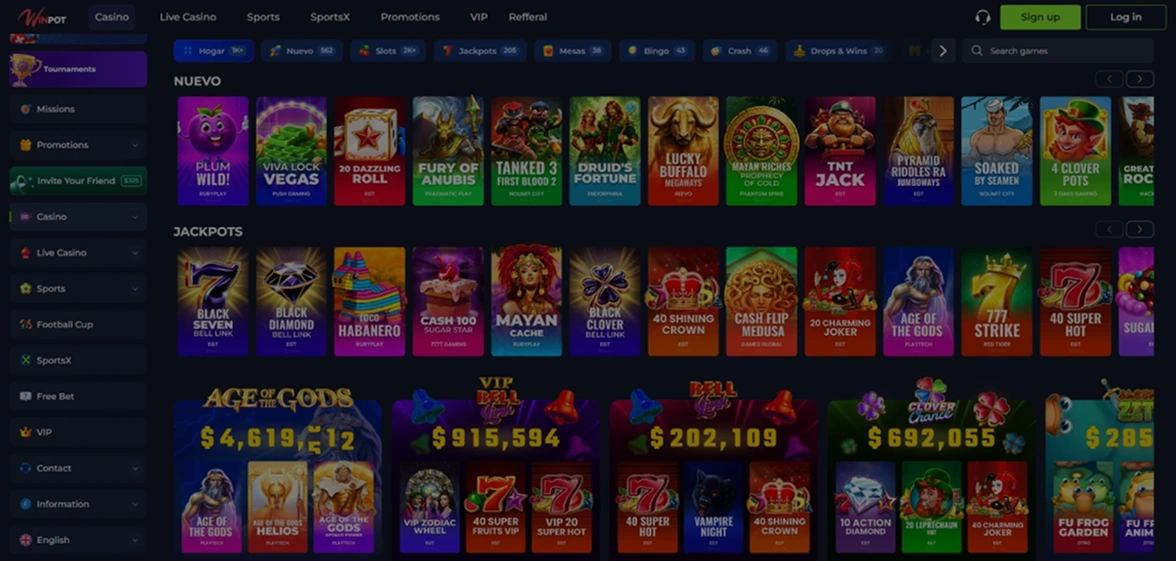 Winpot Casino Spielkatalog.
